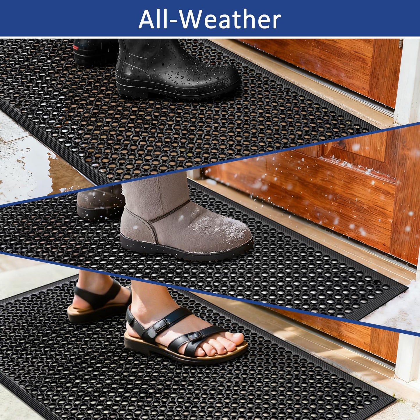 Outdoor Rubber Floor Mats Anti Fatigue Restaurant Kitchen Rubber Drainage Mat Durable No Slip Bar Floor Mats Used for Indoor Outside Wet Area 24" x 36" Black