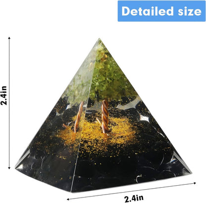 EternalOrgone Tree of Life Orgone Pyramid for Positive Energy, Orgonite Peridot&Obsidian Healing Crystal Pyramids for Reduce Stress Chakra Reiki Healing Meditation Attracts Lucky and Success