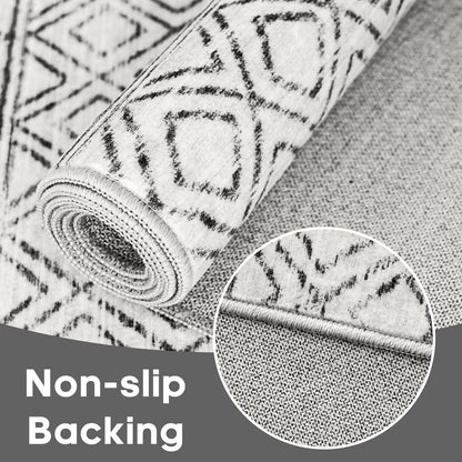 BYYVOO 2x3 Entryway Rug Washable - Moroccan Small Area Rugs for Entryway Low Pile Indoor Mat Non Slip with Rubber Backing Thin Area Rug Pet Friendly for Front Door Kitchen Bedroom 2x3 Geo Grey