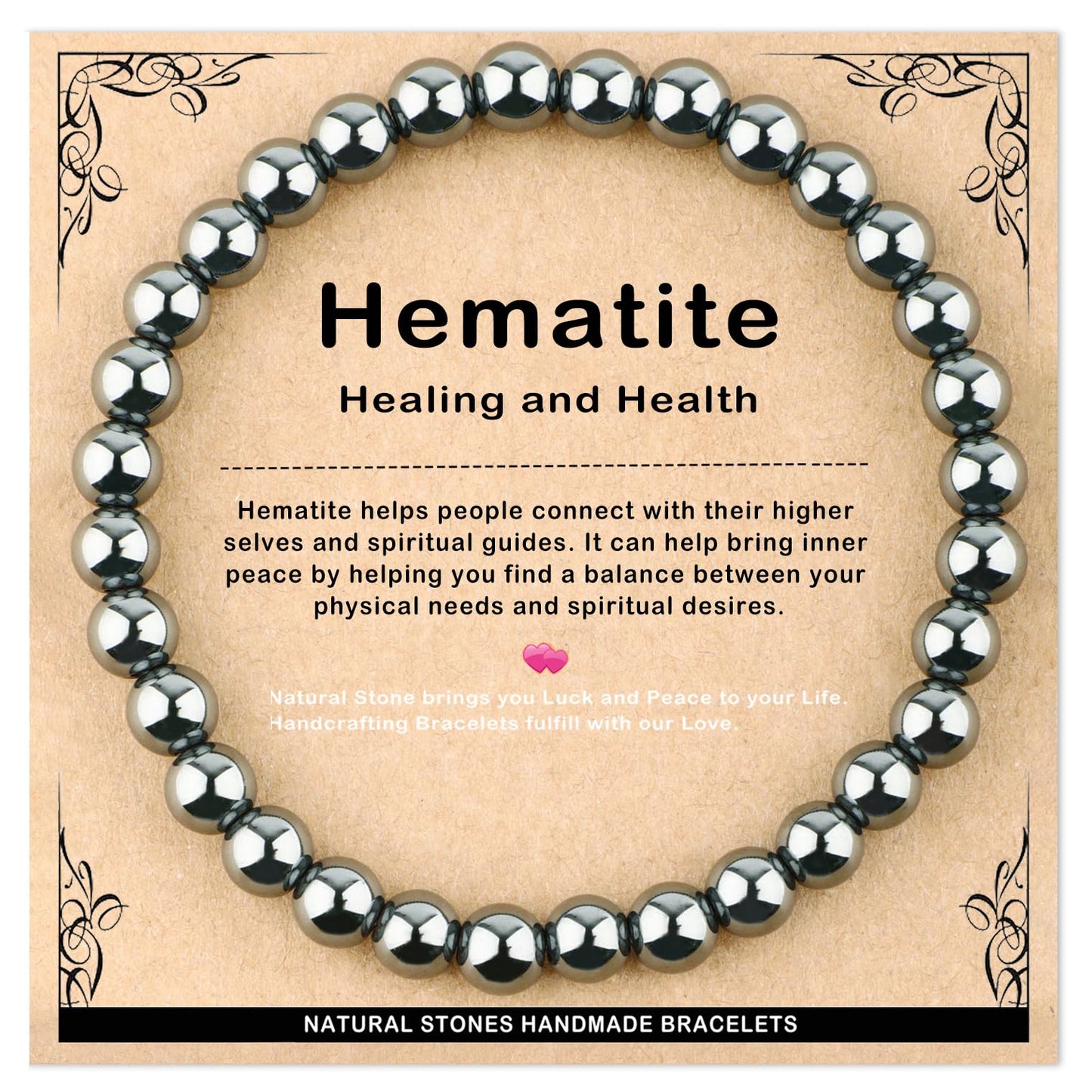 AD Beads 6mm Handmade Hematite Elastic Bracelet – Natural Gemstone for Healing and Health – Meditation, Yoga, Healing and Energy Gift for Men Women