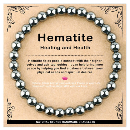 AD Beads 6mm Handmade Hematite Elastic Bracelet – Natural Gemstone for Healing and Health – Meditation, Yoga, Healing and Energy Gift for Men Women