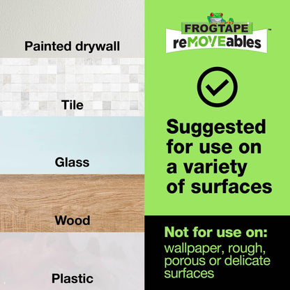 FrogTape reMOVEables Heavy Duty Wall Hooks - 8 Hooks and 12 Strips - Holds up to 3 lbs - No Damage - Easy to Remove & Reuse - Medium Wall Hook with Adhesive Strips - White (Pack of 8)