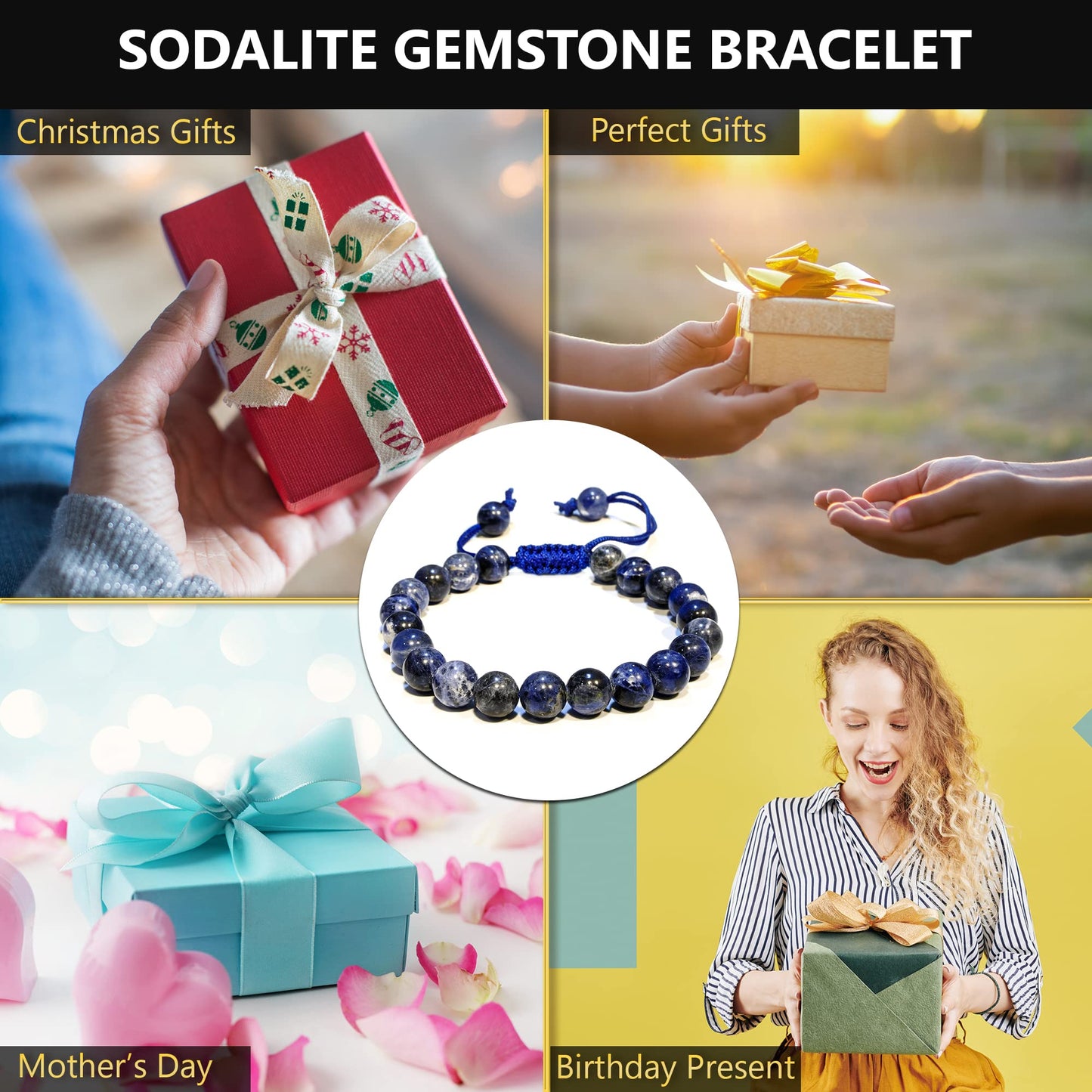 ANAYA AGATE Healing Crystal Bracelet – Chic Gemstone Bracelet for Men and Women – 8mm Round Bead Bracelets for Spiritual Healing, Protection, Positive Energy - Sodalite