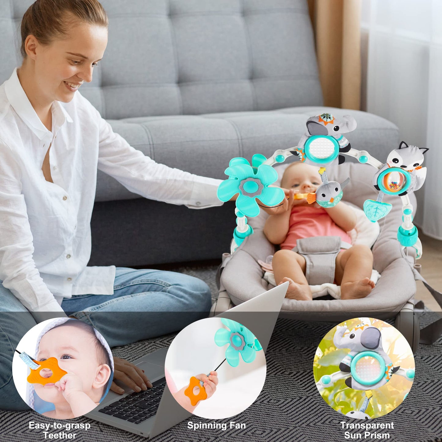Lynncare Adjustable Arch Bassinet Toys for Infant & Toddlers, Stroller Arch, Baby Crib Toys with Fascinating Hanging for Stimulating Baby’s Senses and Developing Motor Skills