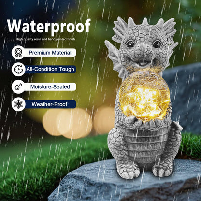 Newinhome Solar Garden Decorations - Dragon Statue with Crackle Glass Ball Light - Garden Decor for Patio, Yard, Lawn, Pathway, Landescape - Housewarming Gifts - Dragon Gifts for Women Mom Grandmom