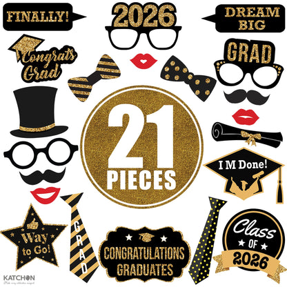 KatchOn, Graduation Photo Booth Props 2026 - Pack of 21 | 2026 Photo Props for Black and Gold 2026 Graduation Decorations, Graduation Party Decorations, Graduation Photo Booth Props, Grad Party Decor