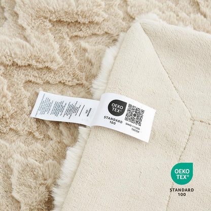 Cozy Bliss Faux Fur Textured Throw Blanket for Bed Super Soft Fuzzy Couch Blanket Gift for Women Premium 3D Ribbed Jacquard All Season Use Khaki Beige Zigzag 60"*80"
