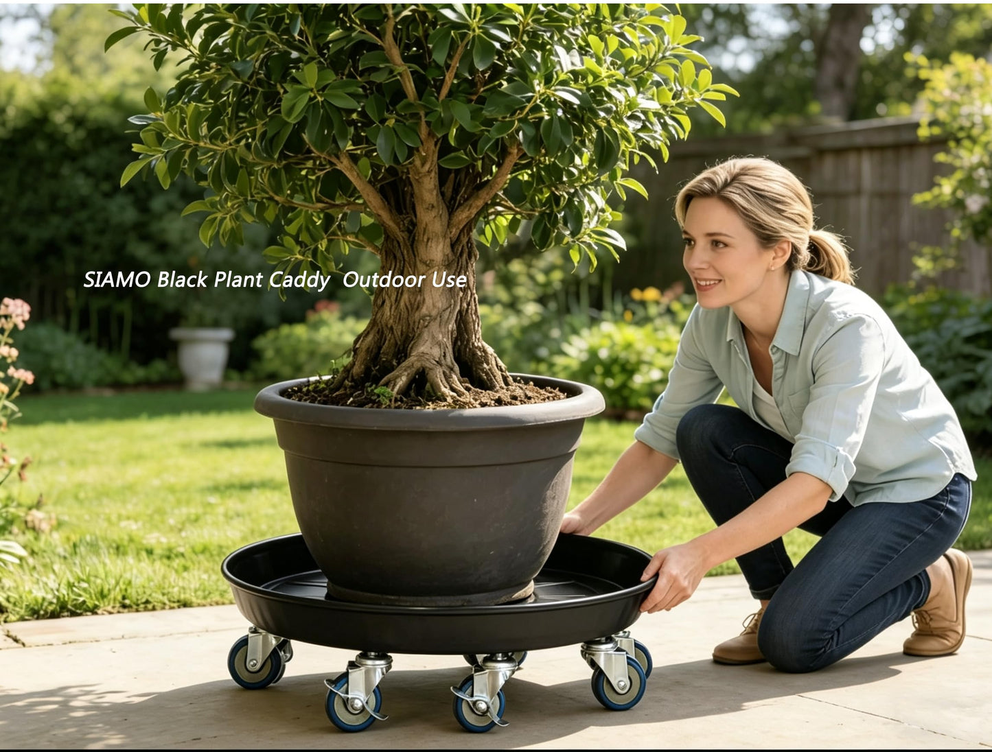 SIAMO 18" Heavy Duty Plant Caddy (470lbs Capacity)-Lockable Non-Scratch Swivel Casters Rolling Plant Stand Dolly Saucer for Large Ceramic Planters & Heavy Trees Indoor & Outdoor,Black,1-Pack