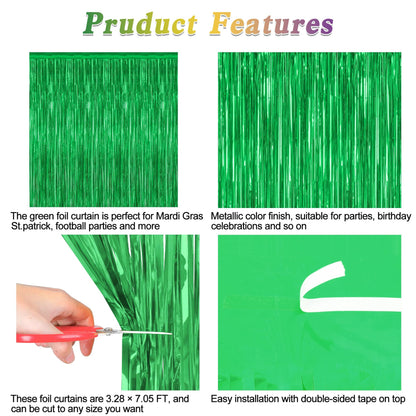 2 Pack Tinsel Backdrop, 3.28 FTx7.05 FT Green St Patricks Day Party Decorations, Metallic Backdrop Curtains Tinsel Curtains Streamer Backdrop, Party Supplies Wall Decor for St. Patricks Party Birthday