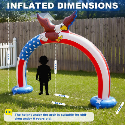 AURASUN Outdoor Sprinkler for Kids Age 3-7 Years Old - Eagle Arch Inflatable Kid Sprinklers for Yard - Water Park Supply Summer Party 4th of July Independence Day Gifts for Toddlers 8 x 6 FT Tall