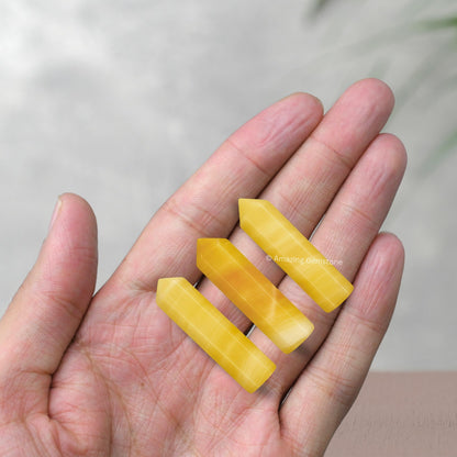 Amazing Gemstone Yellow Calcite Crystal Points Bulk Healing Crystals & Stones - Pack of 3 Single Terminated Healing Wand Point Bulk Crystals for Crafts, Crystal Grid, DIY Work - Premium Crystals