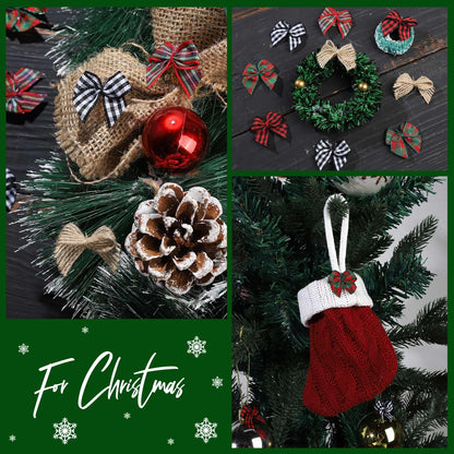 YGDZ 100 PCS Mini Christmas Bows, Small Plaid Ribbon Bows for Crafts, 1 Inch Tiny Buffalo Plaid Burlap Bows for Christmas Decor, Gift Wrapping, Christmas Tree Ornament Bows
