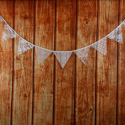 LOVENJOY White Floral Lace Pennant Banner, Fabric Triangle Lace Bunting Flag Garland - 10.8 Feet