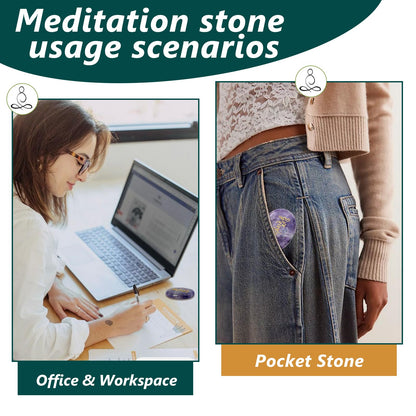 LONGDERY Oval Anxiety Worry Stone Colorful Agate Healing Crystals Hand Carved Six Words Sanskrit Thumbstones Meditation Accessories Natural Reiki Relaxation Palm Stones Anxiety Relief Items