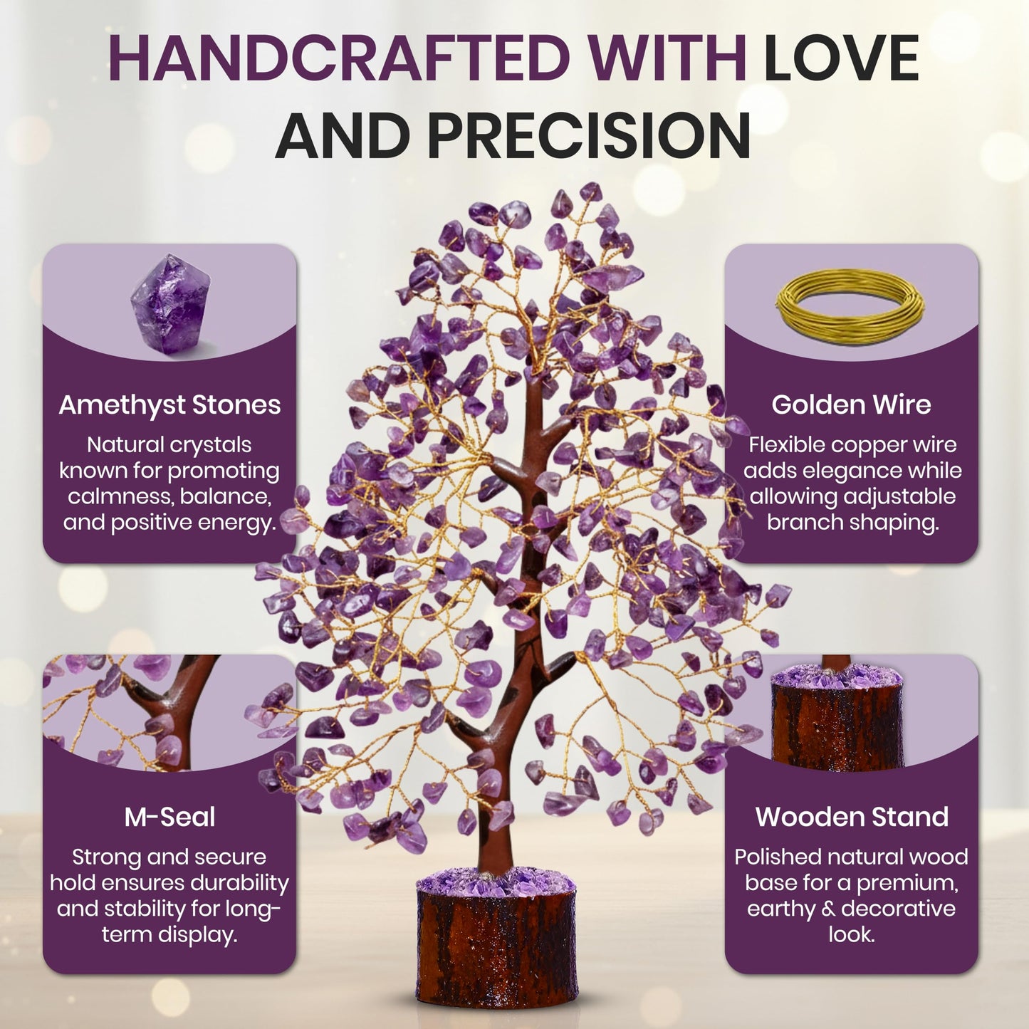 AstraVeda Amethyst Crystal Tree, Chakra Gemstone Gift for Feng Shui Healing