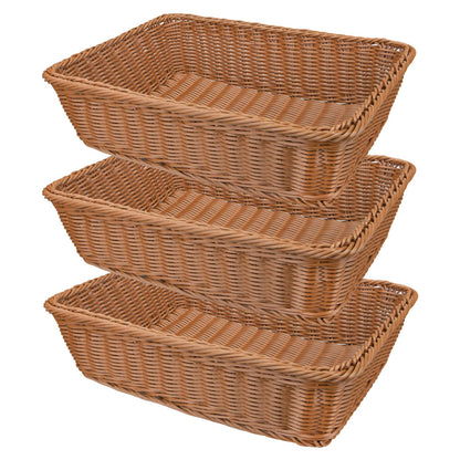 Yarlung 3 Pack Imitation Rattan Woven Bread Baskets, 11.8 x 7.8 Inch Plastic Wicker Fruit Baskets for Food Serving, Vegetables, Kitchen, Restaurant, Outdoor, Brown