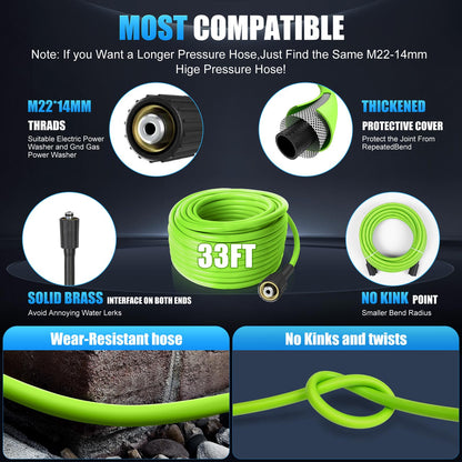 Imdot Adjustable Electric Pressure Washer 5000PSI with 33FT Flexible Extension Hose + 34FT Power Cord, 4 Nozzles, Foam Cannon, Best Power Washer for Cars, Patios, Driveways, Blue