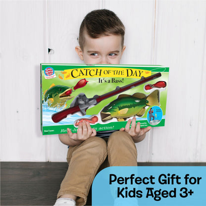 Small World Toys Kids Fishing Game, Catch of The Day Bass Magnetic Fishing Toy for Kids Ages 3+, Includes Toddler Fishing Pole and 1 Fish, Water Fish Toys for Kids, Bath Toy Pools & Tubs