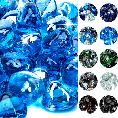 Onlyfire 10 lbs Fire Glass Diamonds 1 Inch, Reflective Fire Pit Glass Rocks for Propane & Natural Gas Fireplace, High Luster Multi-Faceted Stones, Caribbean Blue (Multicolor & Blends Available)