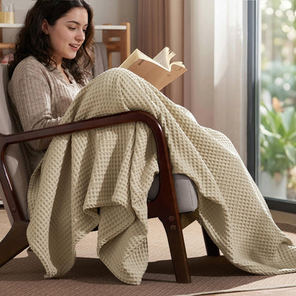 PHF Ultra Soft Waffle Weave Throw Blanket 50"x 60"- Washed Lightweight Breathable Cozy Woven Blanket for Bed - Aesthetic Decor for Couch Bedding Sofa Home Car - Khaki