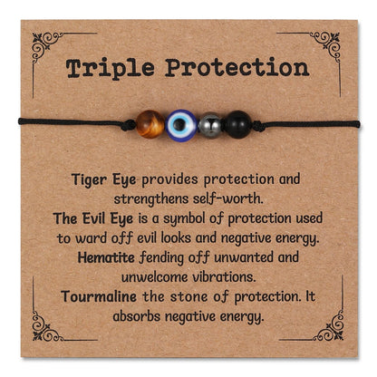 Miss Pink Evil Eye Bracelets Triple Protection Bracelet fro Women Men, Evil Eye Jewelry Triple Threat Natural Healing Crystals Beads Charm Empath Protection Chakra Bracelets Hematite Stone (TP)