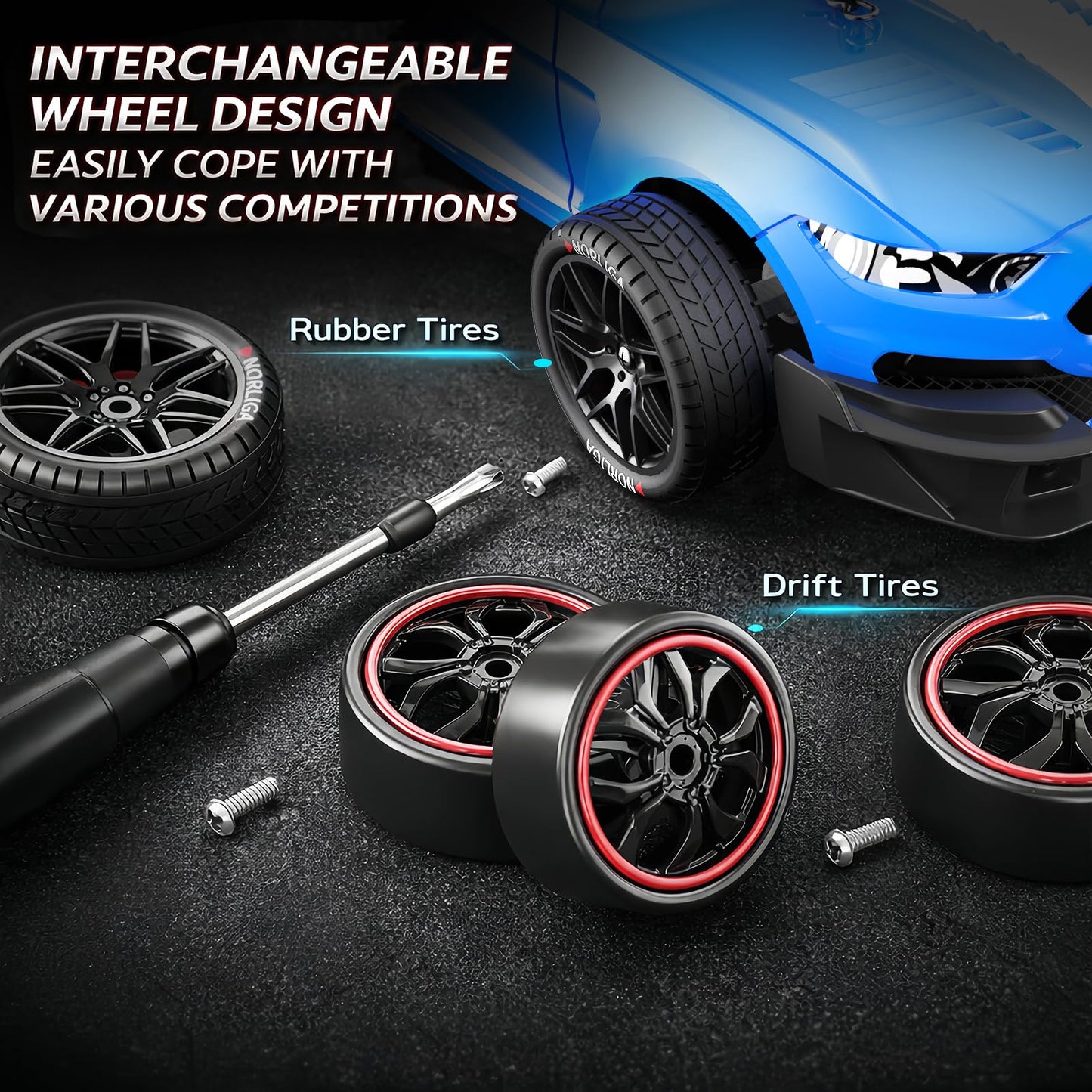LFOLUSU Remote Control Car RC Drift Car 1:16 Scale 4WD RC Vehicle with LED Lights 2.4GHz 30km/h RTR High Speed Racing Sport Toy for Adults Boys Girls Kids Gift 2Pcs Rechargeable Battery