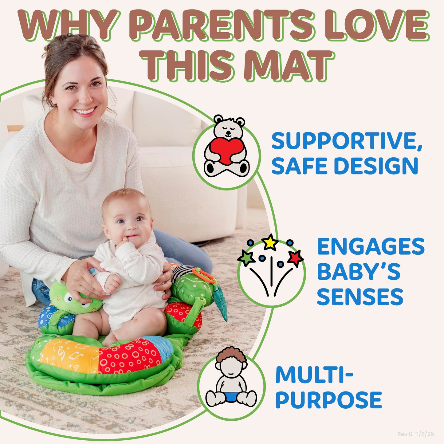 2-in-1 Tummy Time Mat & Baby Lounger Pillow - Seat Support for Baby Play Mat for Babies 0-6 Months, Infant Lounger Activity Center with Newborn Toys, Floor Pillows Sit Me Up, Infant Toys Floor Lounger