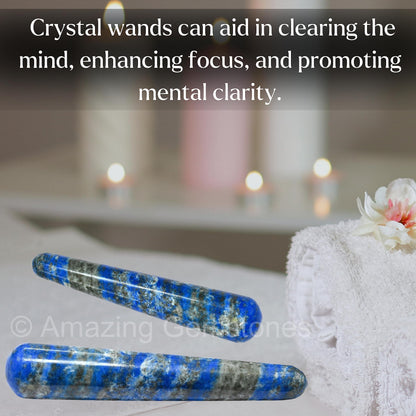 Amazing Gemstone Lapis Lazuli Crystal Wand Massage Stick - Pelvic Wand Gua Sha for Adults - Crystals and Healing Stones Massage Wands for Adults Gifts (Smooth)