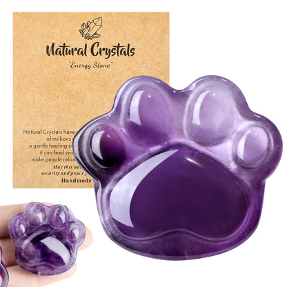 NUKAYAI Worry Stone Amethyst Cat Paw Crystal Statue Figurines Carved Healing Crystals Natural Home Decor Handcrafted Sculpture Purple Cute Lucky for Cat Lovers Women