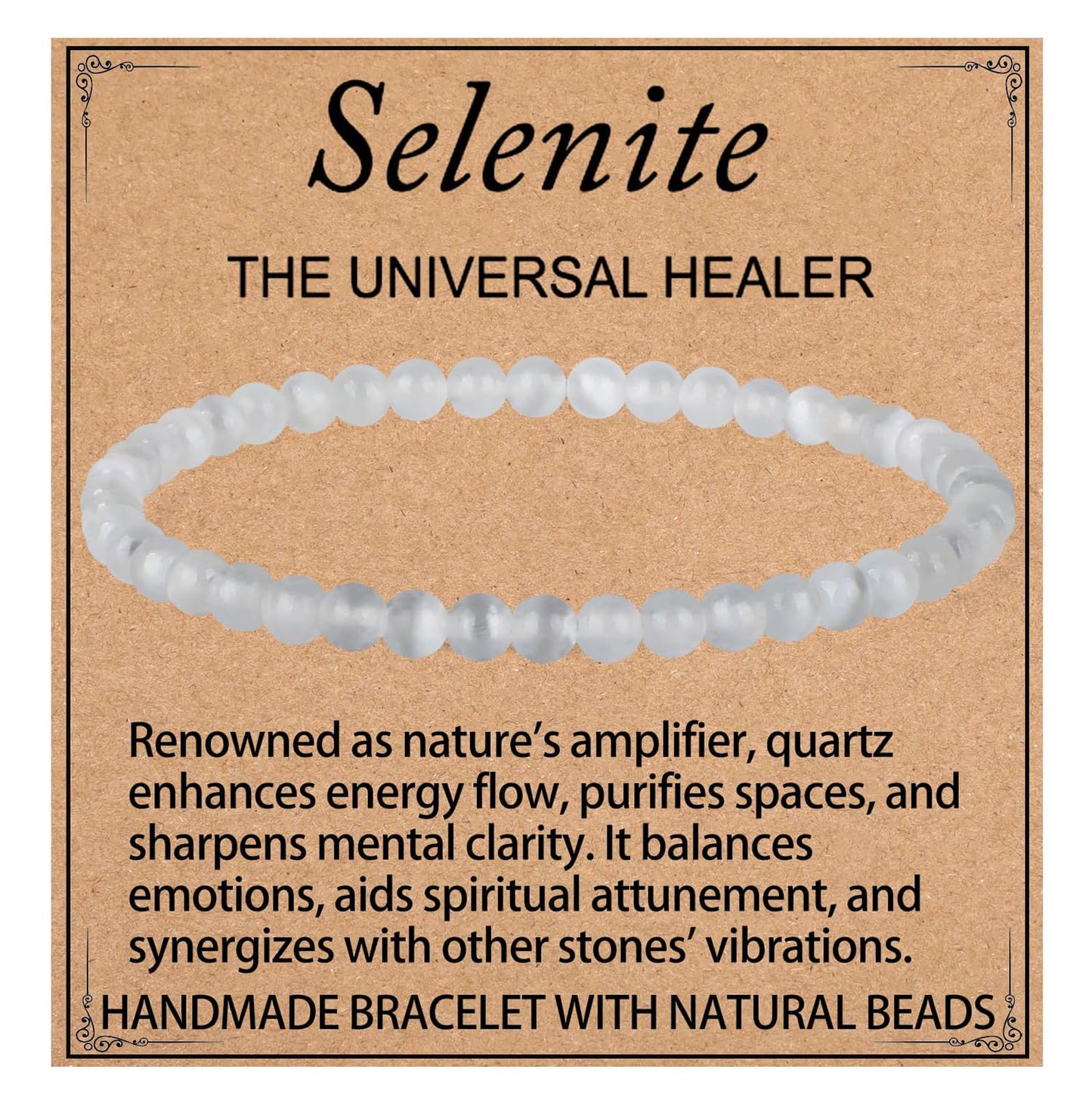 LPBeads Handmade Natural Gemstone Stretch Elastic 4mm White Selenite Bracelet Healing Crystal Round Stone Beads Jewelry Gifts for Women Men