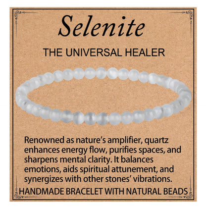 LPBeads Handmade Natural Gemstone Stretch Elastic 4mm White Selenite Bracelet Healing Crystal Round Stone Beads Jewelry Gifts for Women Men