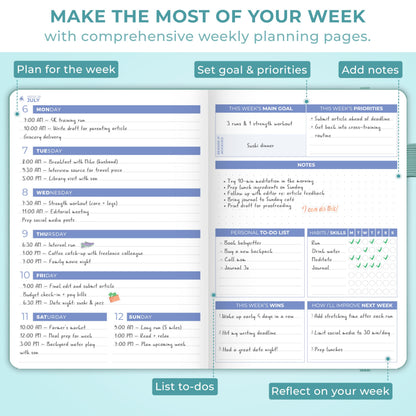Clever Fox Planner 2nd Edition Dated Jan 2026-Jan 2027 – Colorful Weekly & Monthly Goal Setting Planner, Habit Trackers, Time Management and Productivity Organizer, Gratitude Journal, A5 (Aquamarine)