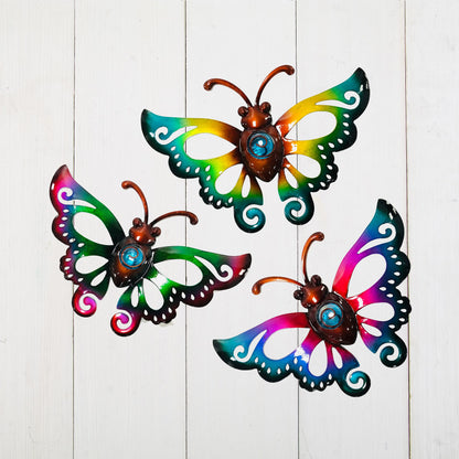 BVLFOOK Garden Decor Clearance Metal Butterfly Wall decor 3D Wall Art Hanging Valentine for Patio Fence, Set of 3, 9 inch, Indoor Outdoor Valentine Gift for Family