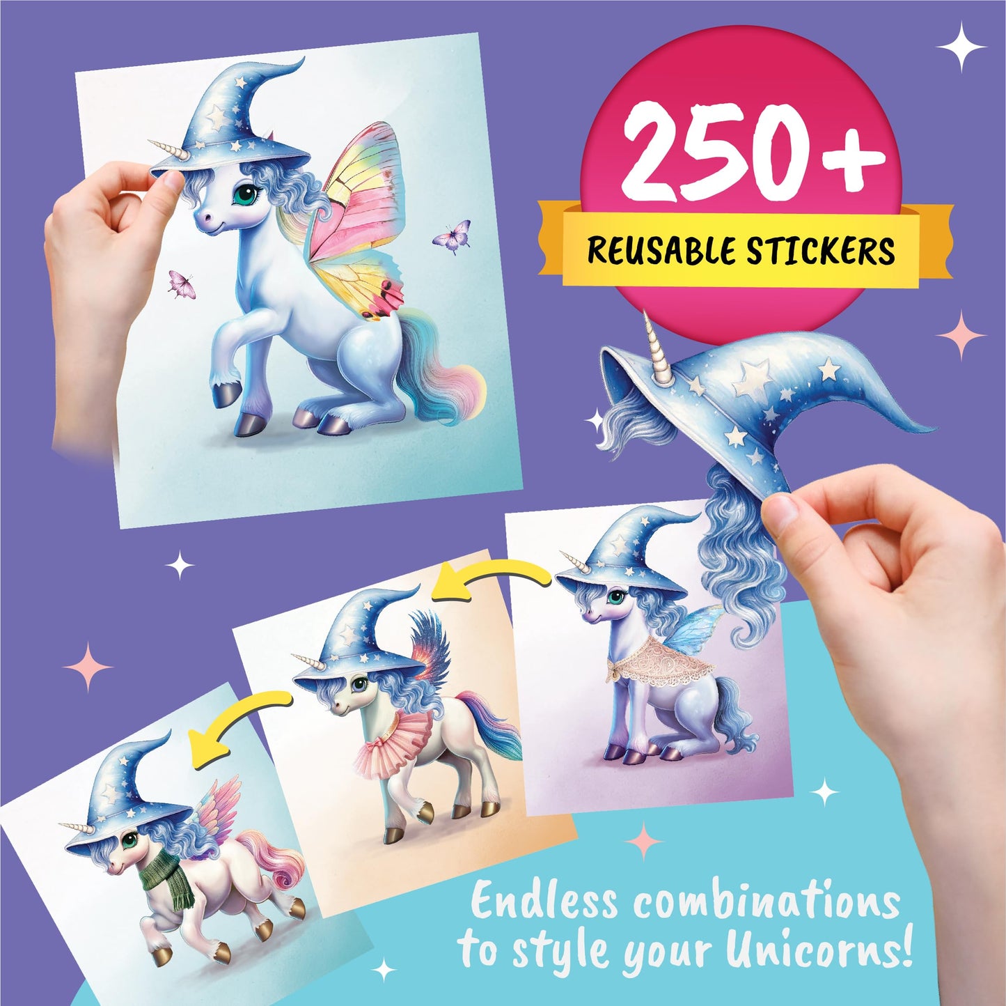 Sticker Dress Up Unicorn - Kids Activity Book Learn Fashion Design for Unicorn with Guides and 250+ Reusable Stickers. Easter Gift for Girls Ages 5,6,7,8