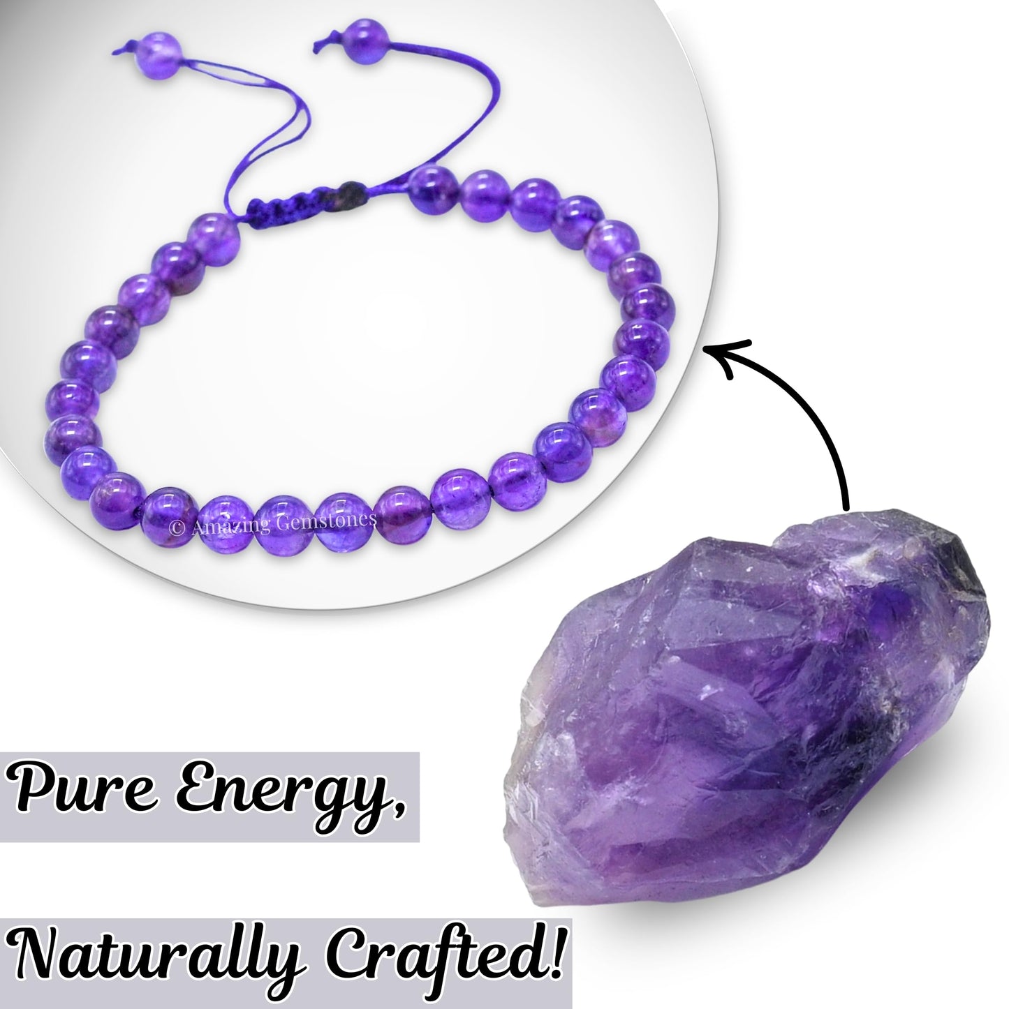 Amazing Gemstone Amethyst Bracelet for Women Men's Gifts - Protection Healing Crystal Bracelet - 6mm Gemstone Beaded Adjustable Bracelet Pulseras Para Hombres Mujer Stocking Stuffers
