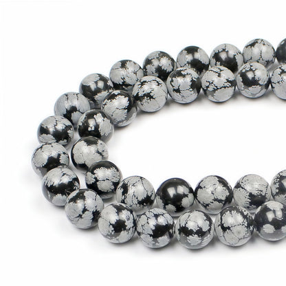 MJDCB Snowflake Obsidian Beads Round Natural Stone Beads for Jewelry Making DIY Bracelet (6mm)