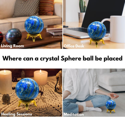 Amazing Gemstone Lapis Lazuli Crystal Ball with Stand - 2" Inches Crystal Sphere Meditation Balls for Witchcraft and Decorative Balls