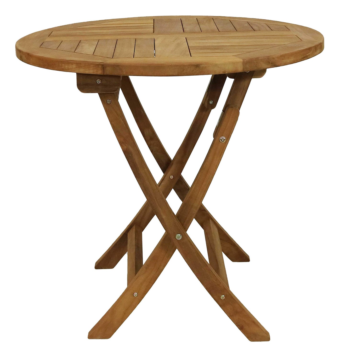 Sunnydaze Round Folding Solid Teak Outdoor Dining Table - Light Wood Stain Finish - 31 Inches