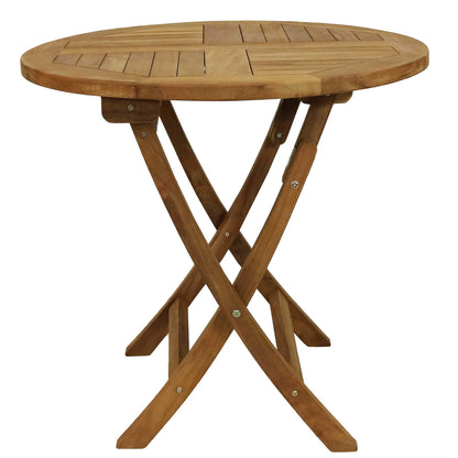 Sunnydaze Round Folding Solid Teak Outdoor Dining Table - Light Wood Stain Finish - 31 Inches