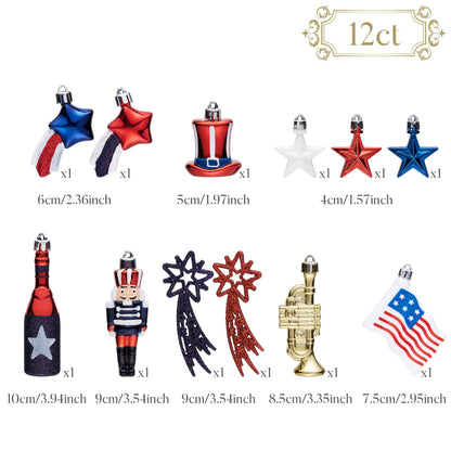 Valery Madelyn 4th of July Tree Decorations for Patriotic Memorial Day Ornaments, 12ct Red White Blue Shatterproof Americana Nutcracker Hanging Ball Decor for Independence Day USA 250th Anniversary