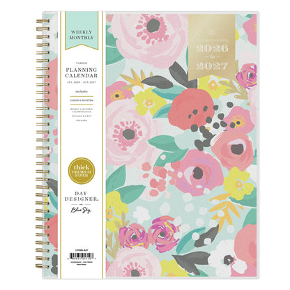 Blue Sky Day Designer 2026-2027 Weekly and Monthly Academic Year Planner Calendar, July 2026 - June 2027, 8.5" x 11", Flexible Cover, Laminated Tabs, Storage Pocket, Includes Stickers, Secret Garden Mint