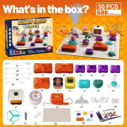 Science Kits for Kids - STEM Kits for Kids, Electronics Exploration Kit, Over 420 Projects, 50 Circuit Parts with Bubble Maker，Fan & Flying Helicopter, STEM Educational Toy Gifts for Boys& Girls