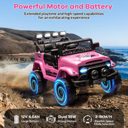 GarveeLife Kids Ride On Toy for Ages 37-96 Months, Electric Truck Ride On Toys with 5MPH Max Speed, Remote Control, Accelerator Pedal, Treaded Tires, Steering Wheel, Music and Story, Pink