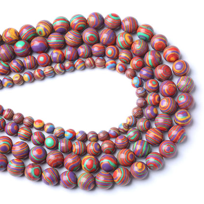 36pcs 10mm Natural Stone Beads Rainbow Malachite Round Loose Beads for Jewelry Making DIY Bracelet Crystal Energy Healing Power Stone (10mm, Colorful Malachite)
