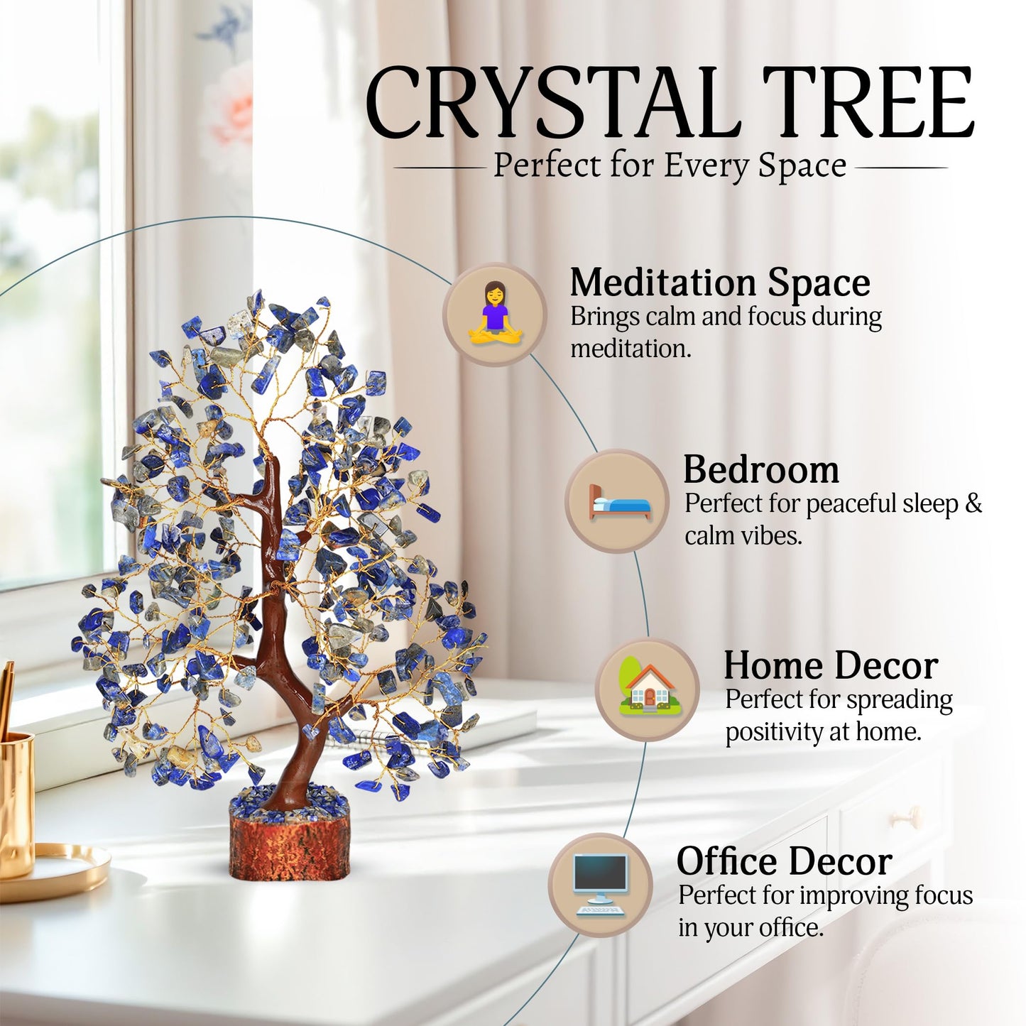YATSKIA Lapis Lazuli Crystal Tree of Life - Healing Crystals and Stones - Crystals Decor - Crystal Gifts for Women - Good Luck Gifts