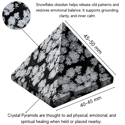 Amazing Gemstone Snowflake Obsidian Pyramid Crystal Healing Stones - 2" Great Pyramid Figurine of Natural Stone Pyramid for Meditation, Reiki, Chakra Balancing and Crystal Pyramids Grid