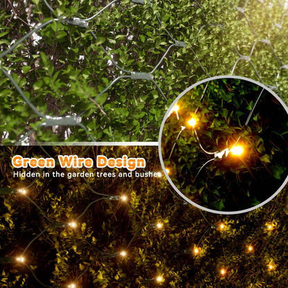 LitHome 14.8FT x 5FT Christmas Net Lights Outdoor Mesh Lights, 300 LED Warm White Net Light 8 Modes Connectable, Waterproof Giant Christmas Mesh Light Green Wire for Bushes Garden Yard Party Decor