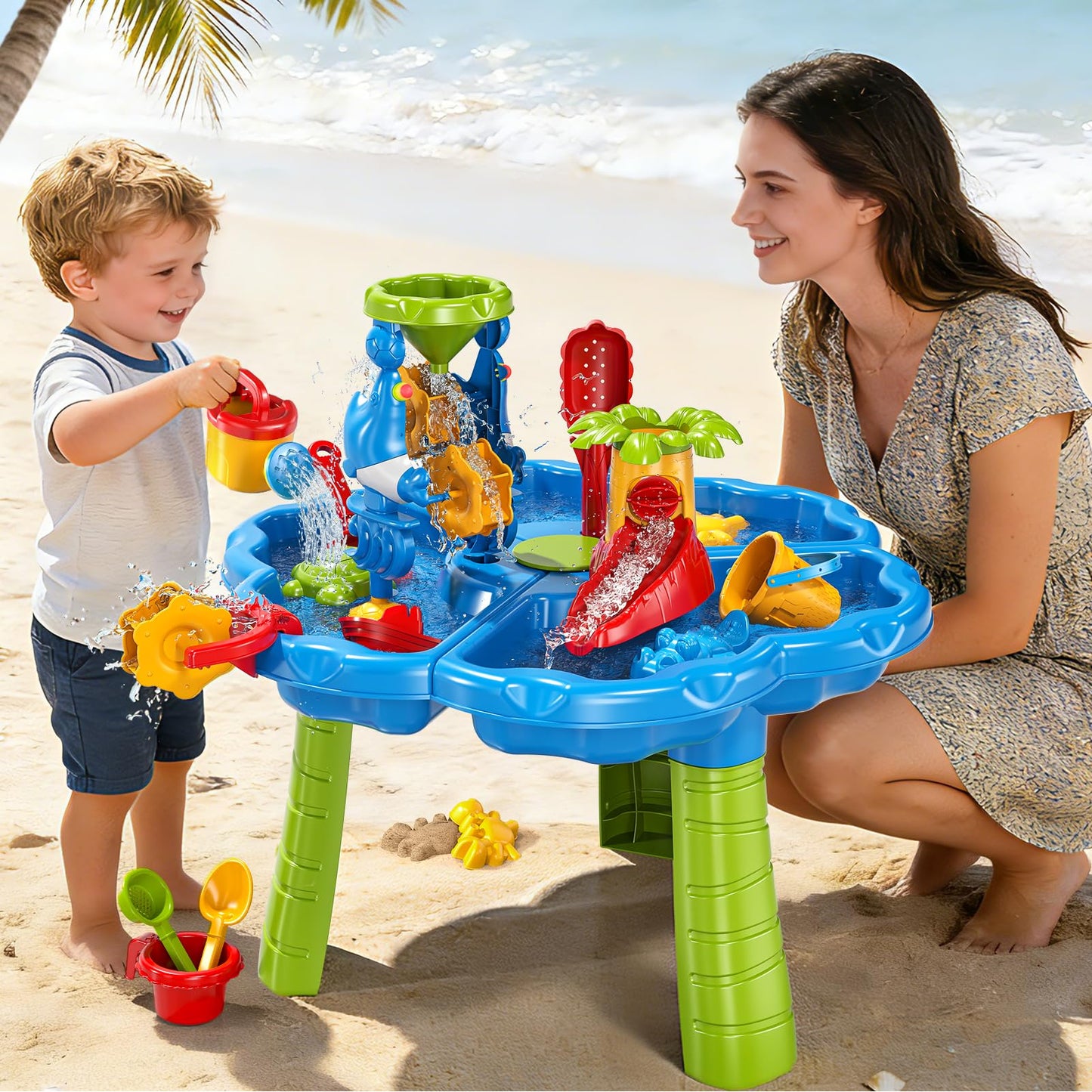 Kenthoris Water Table for Toddlers 1-3, Toddler Outdoor Toys Kids Summer Beach Backyard Pool Splash Activities Playsets, Water and Sand Activity Sensory Playset for Toddlers 1.5+ Years Old (8928)