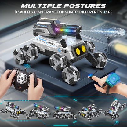 SIMREX Robot Dog RC Stunt Car Toys - Gesture Sensing Remote Control car with Mecanum Wheels, LED Eyes, 3 Sound Effects,Water-Shooting Turret & RGB Lights,Birthday Gift for Kids Boys Girls