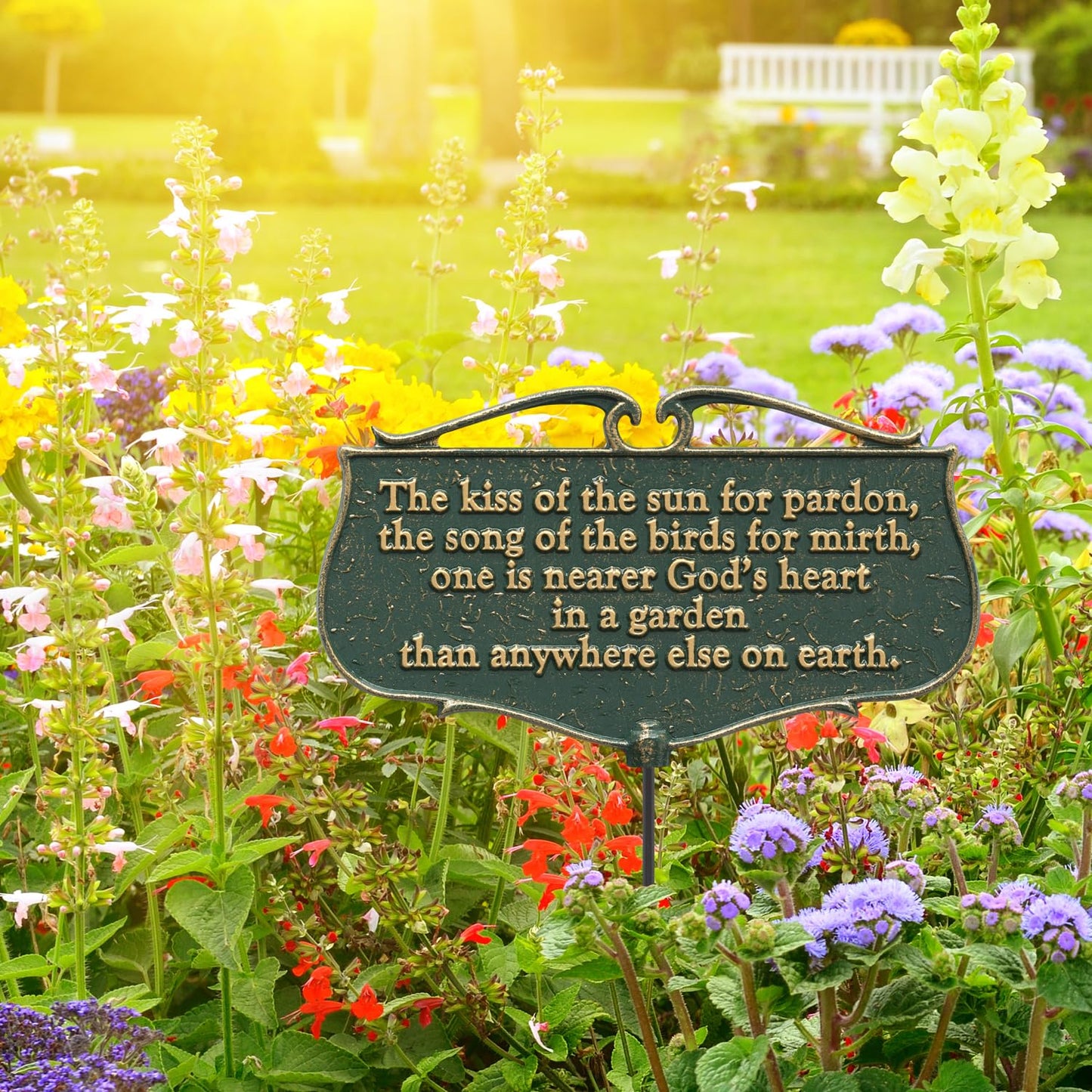 Whitehall Products "The Kiss of The Sun..." Garden Poem Sign, Green/Gold, Aluminum